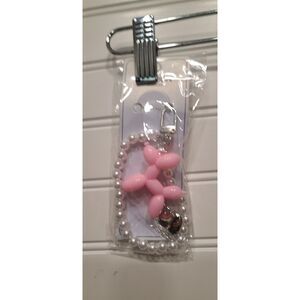 Light Pink Balloon Dog Keychain w/ Silver Heart & Pearls | Cute Charm Accessory